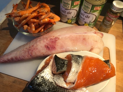 Poisson blanc + saumon + crevettes